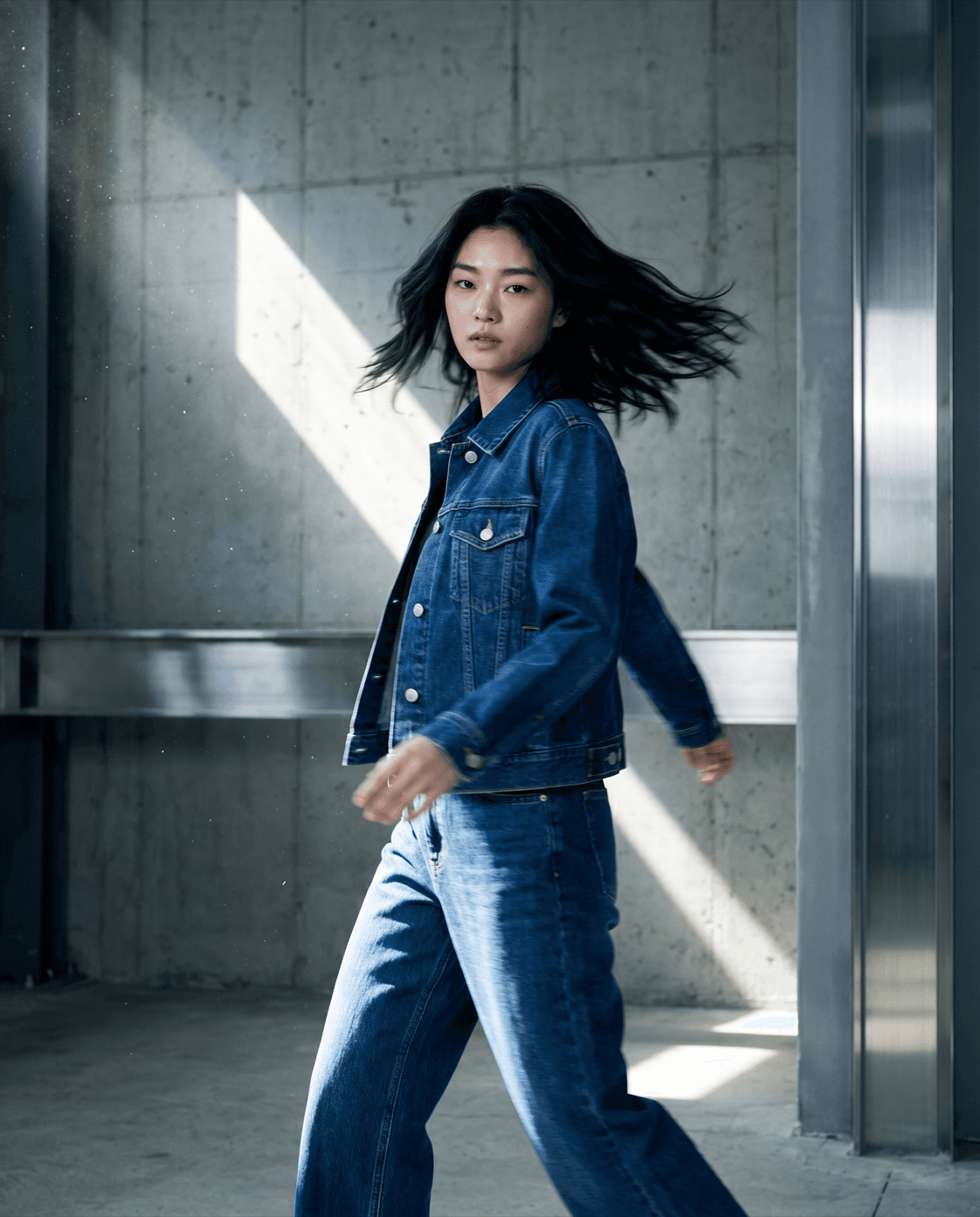 Denim campaign in a concrete industrial set